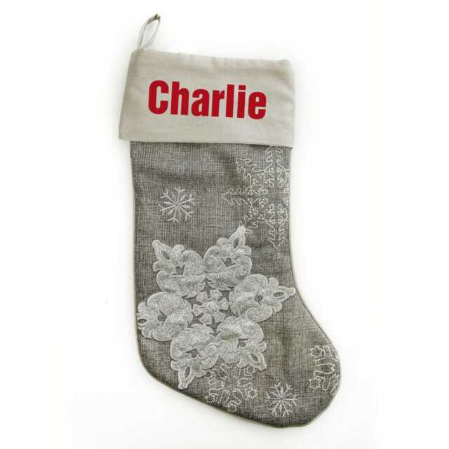 Personalised Silver Snowflake Christmas Stocking - image 1
