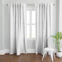 Square Grid Curtain Panel - Check Black & White Graph Minimal Custom Windowpane 2 - thumbnail 2
