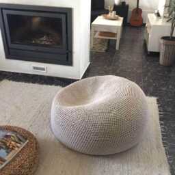 Extra Large Bean Bag Chair, Neutral Knitted Round Pouffe Seating, Recycled Cotton, Japandi Decor