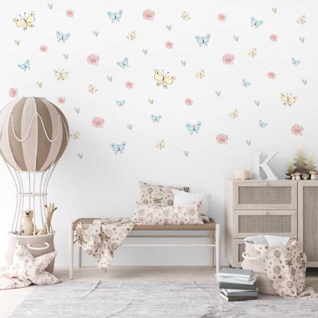Butterfly Wall Stickers Nursery Decor Pastel Decals Floral Girls Bedroom Peel & Stick - image 1