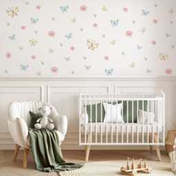 Butterfly Wall Stickers Nursery Decor Pastel Decals Floral Girls Bedroom Peel & Stick - thumbnail 2