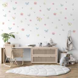 Butterfly Wall Stickers Nursery Decor Pastel Decals Floral Girls Bedroom Peel & Stick - thumbnail 3