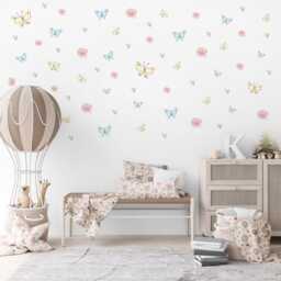 Butterfly Wall Stickers Nursery Decor Pastel Decals Floral Girls Bedroom Peel & Stick - thumbnail 1