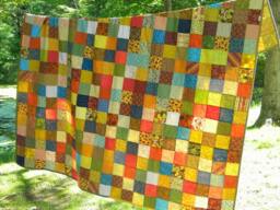 Patchwork Quilt Double Size81x81Warm Earthtone Colors Cotton Blanket