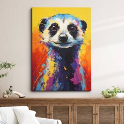 Colorful Meerkat Animal Abstract Oil Painting Splatter Style Wall Art, Framed Canvas Poster Print, Home Kitchen Office Room Decor, Gifts - thumbnail 1