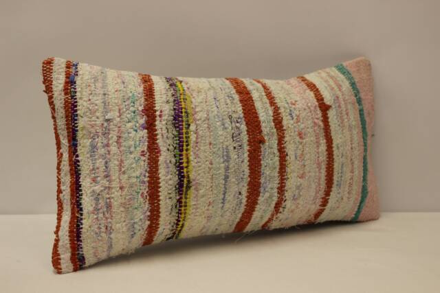 Bohemian Lumbar Pillow Cover, Vintage Turkish Kilim Wool - 10x20 In - image 1