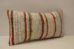 Bohemian Lumbar Pillow Cover, Vintage Turkish Kilim Wool - 10x20 In - thumbnail 1