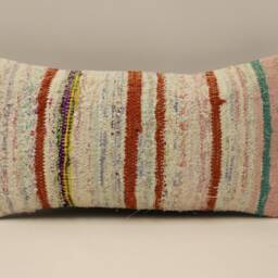 Bohemian Lumbar Pillow Cover, Vintage Turkish Kilim Wool - 10x20 In - thumbnail 2