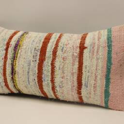 Bohemian Lumbar Pillow Cover, Vintage Turkish Kilim Wool - 10x20 In - thumbnail 3