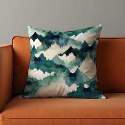 Watercolor Mountain Cushion Cover, Blue Green Forest Landscape Pillow Case, Nature Pattern Home Decor, Artistic Throw Cover - thumbnail 4