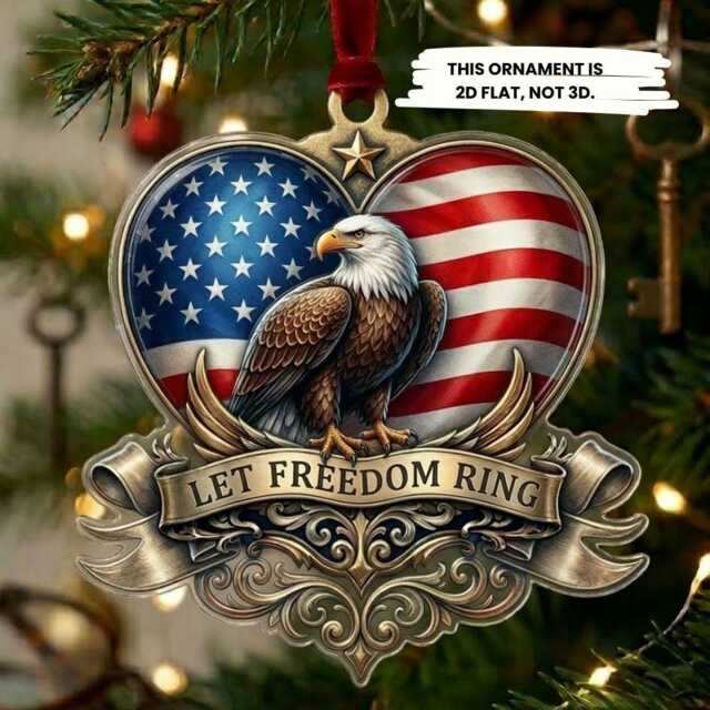 Patriotic Eagle 2D Flat Heart Ornament, Let Freedom Ring American Flag Christmas Usa Holiday Tree Decor - image 1