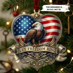 Patriotic Eagle 2D Flat Heart Ornament, Let Freedom Ring American Flag Christmas Usa Holiday Tree Decor - thumbnail 1