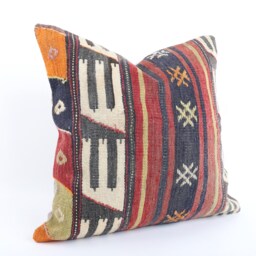 Bohemian Kilim Pillow 20'' Turkish Wool Accent Pillow - thumbnail 3