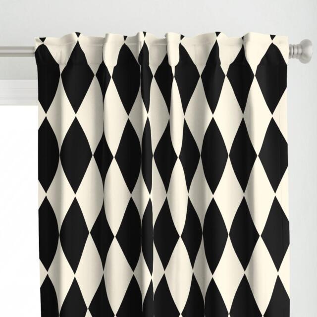 Large Diamond Curtain Panel - Black Cream Ecru Geometric Squares Checkered Custom Harlequin Diamonds By Peacoquettedesigns - image 1