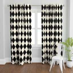 Large Diamond Curtain Panel - Black Cream Ecru Geometric Squares Checkered Custom Harlequin Diamonds By Peacoquettedesigns - thumbnail 2