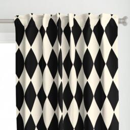 Large Diamond Curtain Panel - Black Cream Ecru Geometric Squares Checkered Custom Harlequin Diamonds By Peacoquettedesigns - thumbnail 1