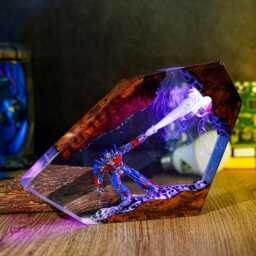 Optimus Prime Resin Lamp - Handmade Led Transformer Robot Diorama - Sci-Fi Mecha Night Light Geek Gamer Gift Collectible - thumbnail 2