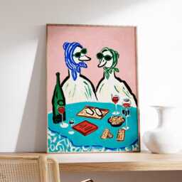 Whimsical Duck Dinner Art Print, Retro Animal Poster, Playful Wall With Wine & Oysters, Colorful Kitchen Decor - thumbnail 2