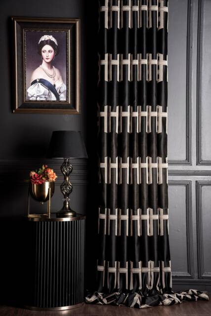 Black Beige Gold Gray Cream Blue Yellow Curtains, Luxury Curtains Panel For Livingroom&bedroom, Striped Geometric Patterned Custom Size Drape - image 1