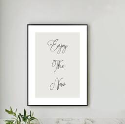 Enjoy The Now Neutral Beige Wall Art Quote Black & White Print Decor Dressing Room Art Bedroom Wall Quote - thumbnail 1