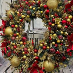 xl Giant Christmas Wreath, Gold & Red Large Wreath, 120 cms Wreath - thumbnail 3