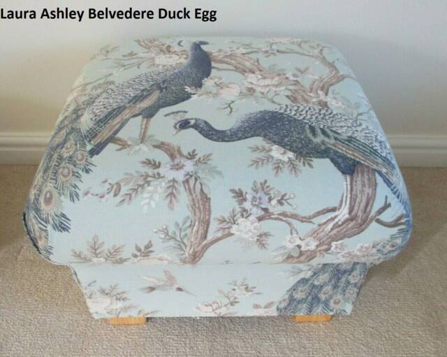 Laura Ashley Fabric Storage Footstool Belvedere Duck Egg Blue Peacock Pouffe Ottoman Gosford Josette Ironwork Scroll Whinfell Gold Dalton - image 1