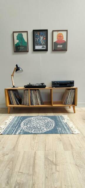 Small Record Player Table - Vinyl Storage Turntable Stand Varezzo 140cm Light Oak