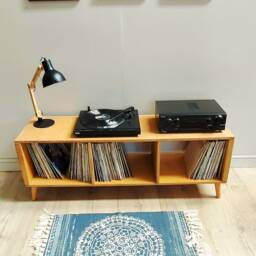 Small Record Player Table - Vinyl Storage Turntable Stand Varezzo 140cm Light Oak - thumbnail 2