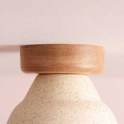 Speckled Cream Matt Small Element Flush Mount Ceiling Light in Ceramic & Oak - thumbnail 3
