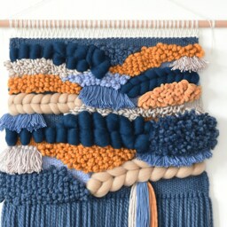 Large Yarn Wall Hanging Modern Fiber Art Tapestry - 31x16 In - thumbnail 3