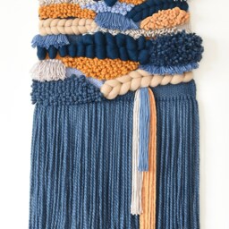 Large Yarn Wall Hanging Modern Fiber Art Tapestry - 31x16 In - thumbnail 2