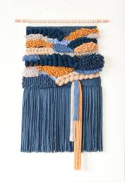 Large Yarn Wall Hanging Modern Fiber Art Tapestry - 31x16 In - thumbnail 1