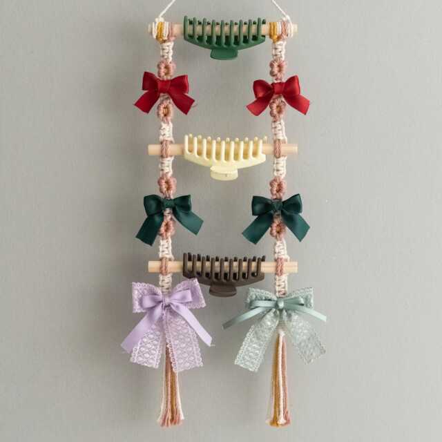 Macrame Hair Clip Holder, Birthday Gift For Girls, Boho Bow Organizer, Kids Room Wall Decor I90 - image 1