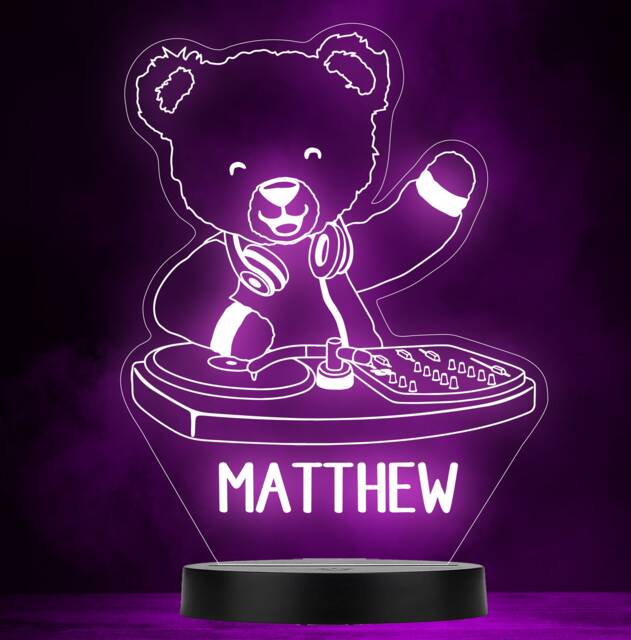 Dj Teddy Bear Music Name Personalised Gift Colour Changing Led Lamp Night Light - image 1