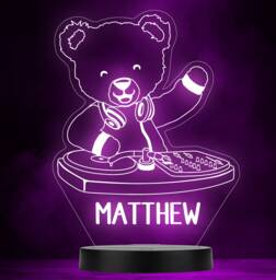 Dj Teddy Bear Music Name Personalised Gift Colour Changing Led Lamp Night Light - thumbnail 1