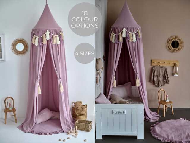 Kids Bed Canopy, Crib Cotton Reading Corner Fringe Nursery Room Decor, Playhouse Baldachin - image 1