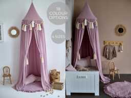 Kids Bed Canopy, Crib Cotton Reading Corner Fringe Nursery Room Decor, Playhouse Baldachin - thumbnail 1