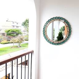 Round New Turquoise & Gold Mirror 60cm - Boho Sunburst Wall Handmade Peruvian Decorative Statement - thumbnail 3