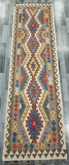 Multicolour Runner Rug, Handmade Artisan Afghan Turkish, Scandinavian, Navajo, Bohemian, Flatweave, Natural Wool Kilim Rug 294x83 cm - image 1
