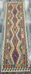 Multicolour Runner Rug, Handmade Artisan Afghan Turkish, Scandinavian, Navajo, Bohemian, Flatweave, Natural Wool Kilim Rug 294x83 cm - thumbnail 1
