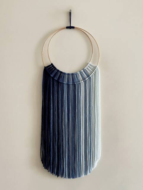 Shades Of Blue Hoop & Yarn Wall Hanging/Macrame Modern Boho Decor Nursery Dorm - image 1