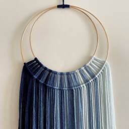 Shades Of Blue Hoop & Yarn Wall Hanging/Macrame Modern Boho Decor Nursery Dorm - thumbnail 2
