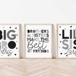 Set Of 3 Brother Sister Print, Bedroom Prints, Sibling Black White Grey, Siblings Wall Art, Playroom, Games Room - thumbnail 2