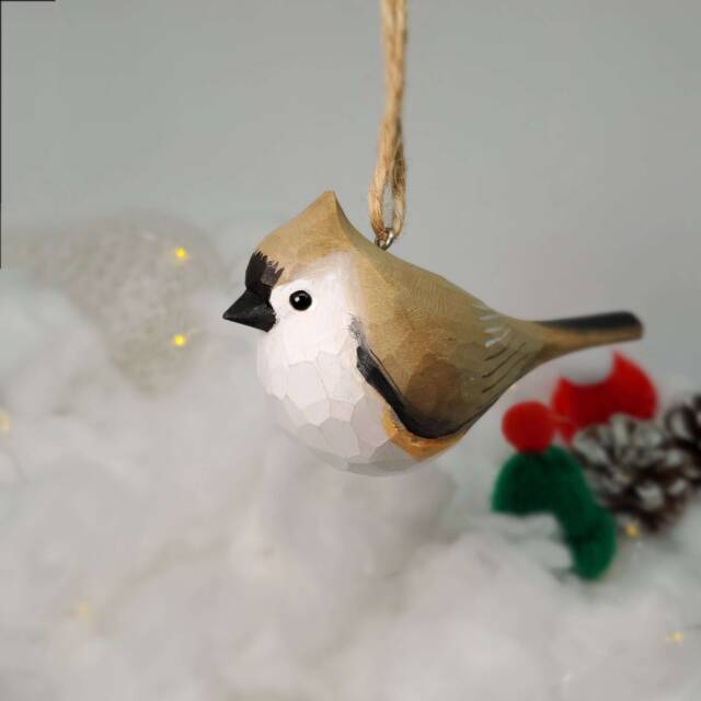Tufted Titmouse Hanging Christmas Ornaments Wooden Hand Carved Painted Bird - image 1
