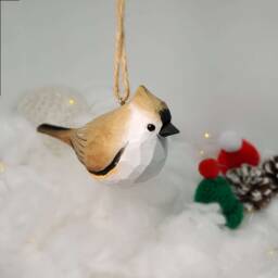 Tufted Titmouse Hanging Christmas Ornaments Wooden Hand Carved Painted Bird - thumbnail 3