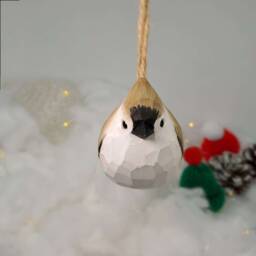 Tufted Titmouse Hanging Christmas Ornaments Wooden Hand Carved Painted Bird - thumbnail 2