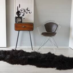 Genuine Double Icelandic Sheepskin Rug Natural Black Long Wool Throw - 74x29 - thumbnail 2