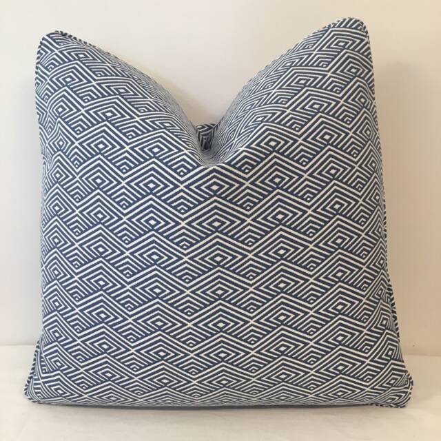 Decorative Cushion Cover - Throw Pillow Accent - Blue & White Geometric Woven Design - image 1