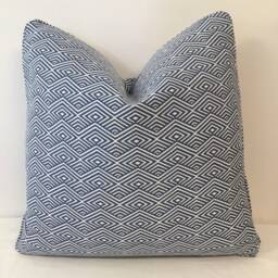 Decorative Cushion Cover - Throw Pillow Accent - Blue & White Geometric Woven Design - thumbnail 1