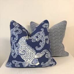 Decorative Cushion Cover - Throw Pillow Accent - Blue & White Geometric Woven Design - thumbnail 2